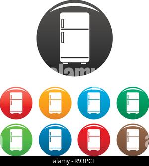 Retro fridge icons set 9 color vector isolated on white for any design Stock Vector
