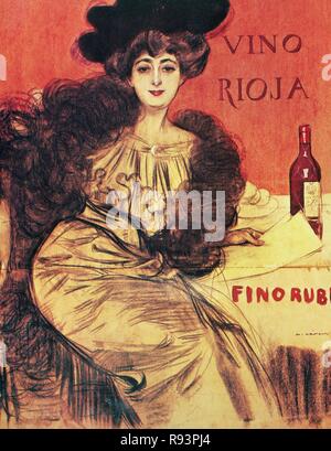 Advertisement. 'Rioja wine.' Made by the Catalan painter Ramon Casas (1866-1932). Modernist style. Early 20th century. Spain. Stock Photo