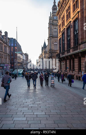 Glasgow, Scotland, UK - December 14, 2018:  Looking down Buchanon Street onto Nelson Mandela Place in the city centre of Glasgow. Stock Photo