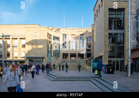 Glasgow, Scotland, UK - December 14, 2018:  Looking up Buchanan Street onto the Glasgow Royal Concert Hall in the city centre of Glasgow. Stock Photo