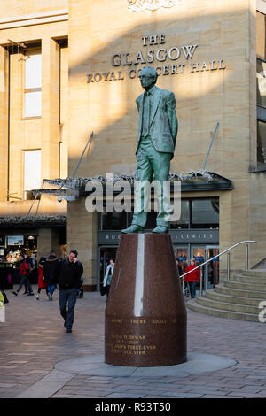 Glasgow, Scotland, UK - December 14, 2018:  Looking up Buchanan Street onto the Glasgow Royal Concert Hall  and the Donal Dewar Statue in the city cen Stock Photo