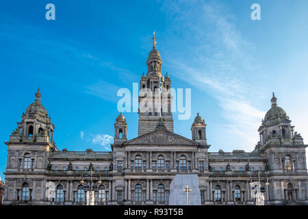 Glasgow, Scotland, UK - December 14, 2018: The magnificent  Glasgow City Halls in George Square on a bright Decembers day. Stock Photo