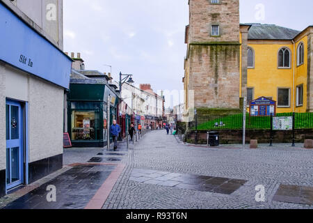 Kilmarnock, Scotland, UK - December 10, 2018: Bank Street pedestrian area in the Scottish town centre of Kilmarnock with empty shops being an area of  Stock Photo
