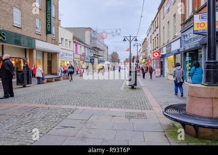 Kilmarnock, Scotland, UK - December 10, 2018: Burns Precinct pedestrian area in the Scottish town centre of Kilmarnock with empty shops being an area  Stock Photo