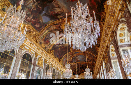 Paris, France, March 28 2017: Hall of Mirrors in the palace of Versailles, France.