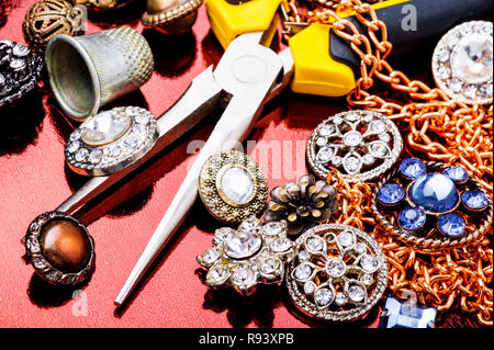 Making of handmade jeweller.Tools for jewelry making. Stock Photo