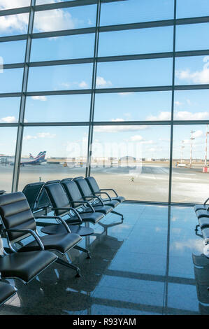 Large modern hall with windows and seats. Stock Photo