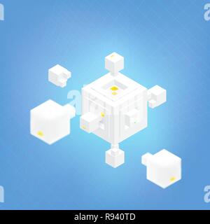 Abstract geometric compose tridimension cubes, floating isometric  square shape bunch, puzzle. Vector illustration template for technology, connecting Stock Vector