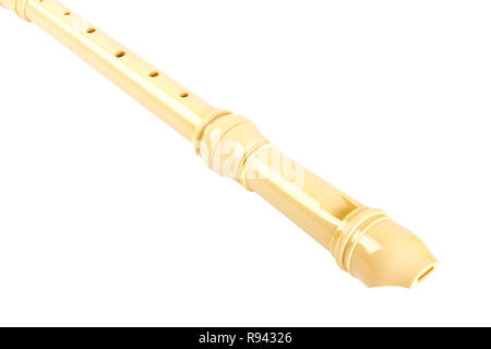 Plastic alto recorder flute, isolated on white background Stock Photo