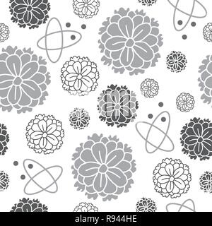Zinnia Flowers-Flowers in Bloom seamless repeat pattern Background in Black and White Stock Vector