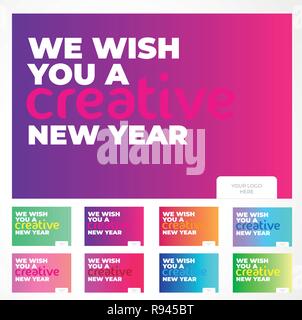 New year Wish Cards with beautiful gradients and a minimalistic touch. Just add the logo of your company and you're good to go ! Stock Vector