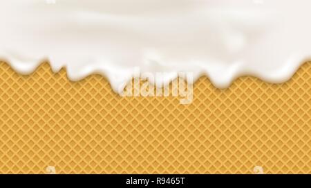 White cream in realistic style on wafer background.  Stock Vector
