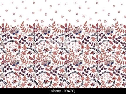 Seamless border with folk flowers. Vector hand draw background Stock Vector
