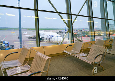 WARSAW, POLAND - CIRCA NOVEMBER, 2017: inside Warsaw Chopin Airport. Stock Photo