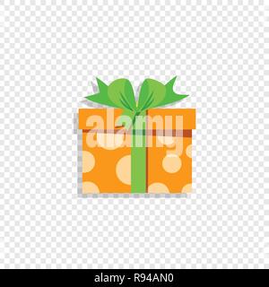 Cute orange gift box wrapped with festive bow isolated on transparent background. Present icon, logo. Congratulations on holidays celebration annivers Stock Vector