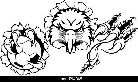 Eagle Soccer Cartoon Mascot Tearing Background Stock Vector