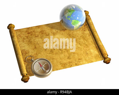 Compass and antique scroll - isolated over white Stock Photo - Alamy
