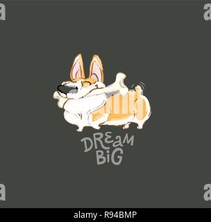 Happy Dog Play Bone Vector Poster. Funny Little Puppy Animal