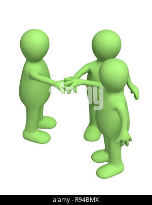 Conceptual image - unity. Three puppets isolated over white Stock Photo ...