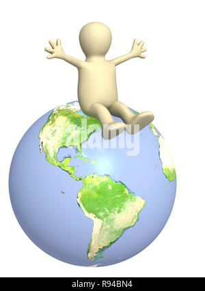 Puppet on Earth. Isolated over white Stock Photo