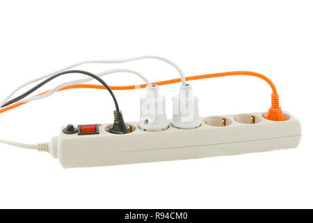 Modern electric extension cord on a white background Stock Photo
