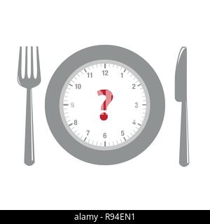 clock and question mark in a plate with cutlery vector illustration EPS10 Stock Vector