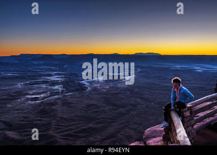 Boy at the Green River Overlook in Canyonlands National Park Stock Photo