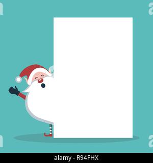 Christmas card of elf with white sign to write Stock Vector