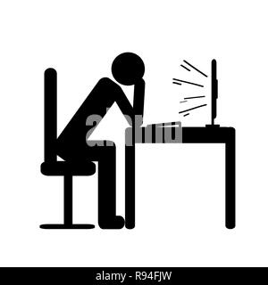 pictogram of a overworked man sitting behind a computer icon working man vector illustration Stock Vector