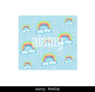 Cute seamless pattern with sleeping clouds Stock Vector