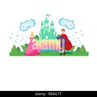 princess and prince in the castle fairytale vector illustration design ...