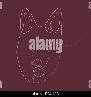 The head of the German Shepherd in one line. Vector illustration on color background. Stock Vector