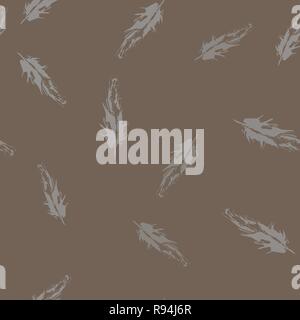 Vector Grunge bird feathers seamless pattern on brown background Stock Vector