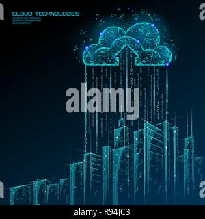 Smart city 3D light cloud computing cityscape. Intelligent building big data exchange storage online futuristic business concept future technology. Urban banner vector illustration Stock Vector