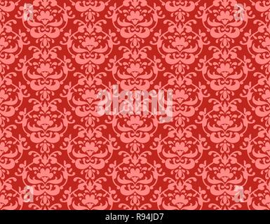 Red coral damask pattern for design card, banner, ticket, leaflet and so on. Wallpaper reapiting background Stock Vector