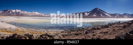 Laguna Blanca is a salt lake at the foot of the volcanos Licancabur and Juriques - Eduardo Avaroa Andean Fauna National Reserve, Bolivia. Uyuni Stock Photo