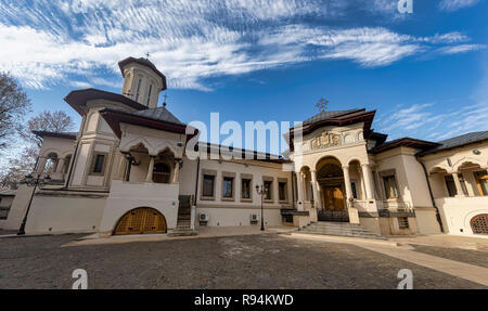 BUCHAREST, ROMANIA - DECEMBER 8: The annex of Catedrala Patriarhala Sfintii Imparati Constantin si Elena (Patriarchal Cathedral of Saints Constantine and Helena) is seen on December 8, 2018 in Bucharest, Romania. Many churches survived in the city the destruction of the Ceausescu era. Stock Photo