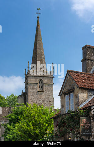 The St Cyriac's Church steeple in the village of Lacock, Wiltshire, England. Stock Photo