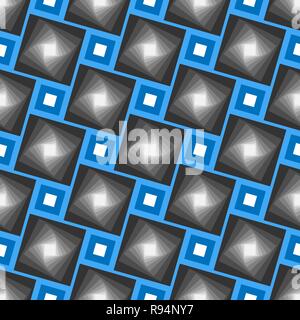 Abstract vector seamless geometrical pattern. Blue frames with grey shades tiles Stock Vector