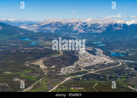 Bird view of Jasper town - Canada Stock Photo