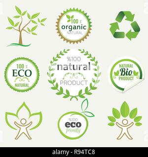 Vector set of abstract green label design templates. All elements are on separate layers. Vector, illustration eps10 Stock Vector