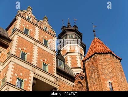 Turrets at Mariacka Gate Dlugie Pobrzeze riverside promenade Gdańsk Poland Stock Photo