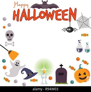 Set of Halloween Fun and Colorful Design Elements and Icons on White Background Stock Vector