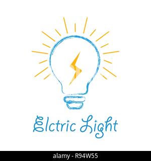 Trendy Flat Style for Design Light Bulb with rays shine. All elements are on separate layers. Vector, illustration eps10 Stock Vector