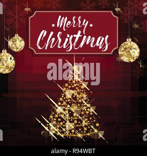 Elegant Christmas Background with Shining Gold Christmas Ball and Christmas Tree. All elements are on separate layers. Vector, illustration, eps10 Stock Vector