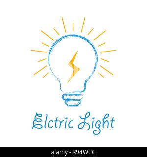 Trendy Flat Style for Design Light Bulb with rays shine. All elements are on separate layers. Vector, illustration eps10 Stock Vector