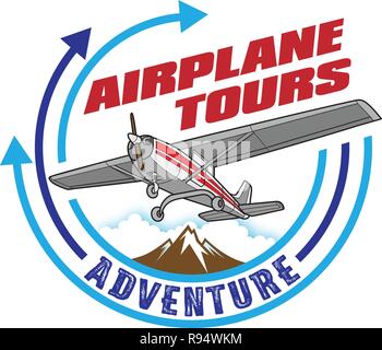 Airplane tour icon, label design Stock Vector