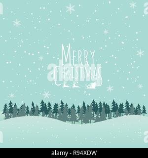 Merry Christmas & Happy New year Typographical on shiny Xmas background with winter landscape with snowflakes, light, stars. Merry Christmas greeting  Stock Vector