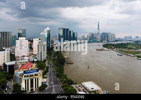 High view cityscape with modern buildings beside Siagon River in Ho Chi Minh City (Saigon), southeast Vietnam, Asia Stock Photo