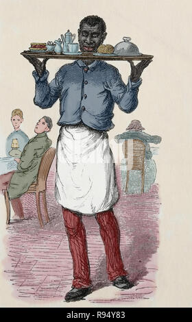 United States. Black waiter. Engraving, 19th century. Stock Photo